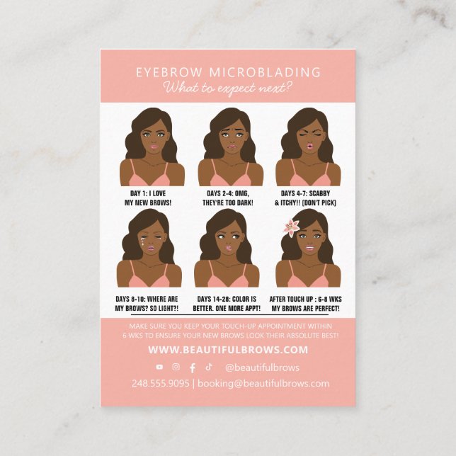 Microblading Aftercare Instructions & Appointment  Business Card (Back)