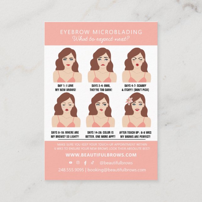 Microblading Aftercare Instructions & Appointment  Business Card (Back)