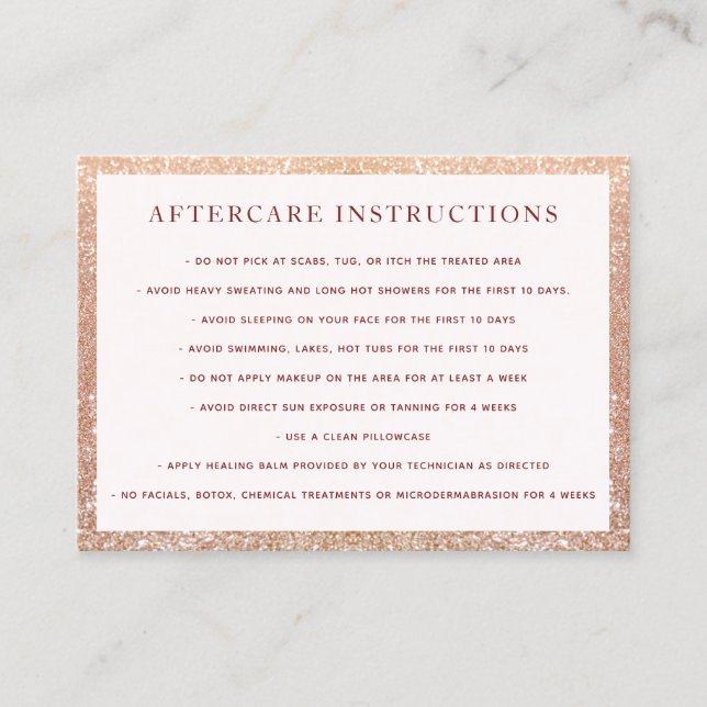 Microblading Aftercare Instructions Glitter  Business Card (Front)