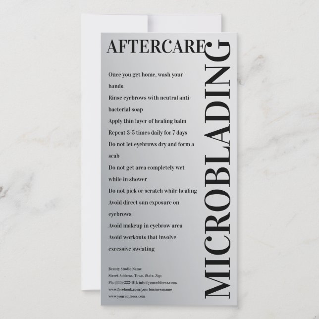 Microblading Aftercare Metal Grey Minimal Gradient Thank You Card (Front)