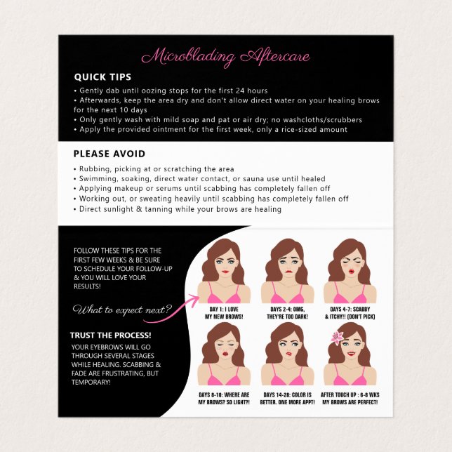 Microblading Brow Aftercare Appointment Reminder Business Card (Inside Unfolded)