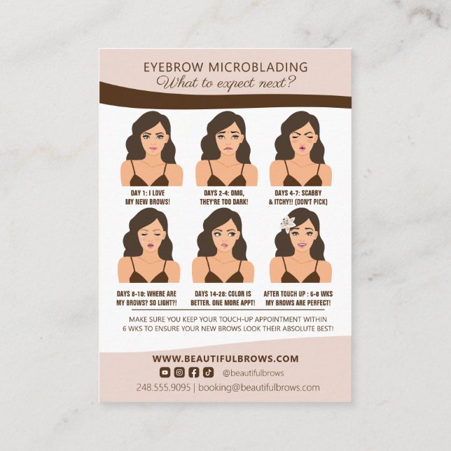 Microblading Brow Aftercare Appointment Reminder Enclosure Card (Back)