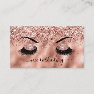 Microblading Brows Rose Gold Glitter Makeup Artist Business Card