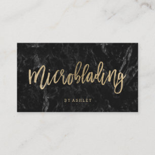 Microblading chic gold typography black marble business card