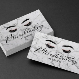 Microblading Elegant Typography White Marble Business Card