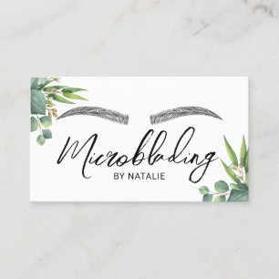 Microblading Eyebrows Beauty Salon Greenery Business Card