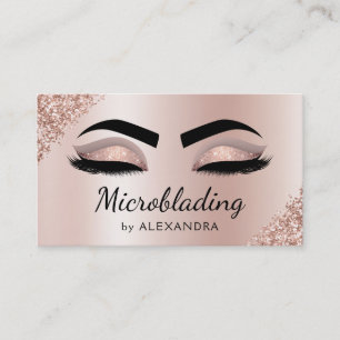 Microblading Eyebrows Brows Glitter Rose Gold Pink Business Card