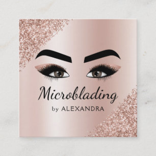 Microblading Eyebrows Brows Glitter Rose Gold Pink Square Business Card