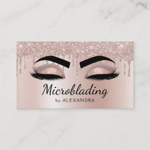 Microblading Eyebrows Dripping Glitter Rose Gold Business Card