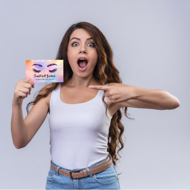  Microblading Makeup Eyelash Purple Holograph Logo Business Card (Microblading Makeup Eyelash Purple Holograph Logo Business Card)