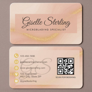 Microblading Neutral Beige Gold QR Code Business Card