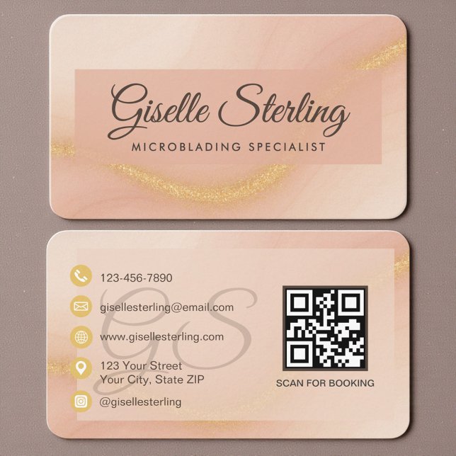 Microblading Neutral Beige Gold QR Code Business Card (Creator Uploaded)