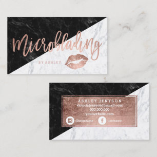 Microblading rose gold typography block marble lip business card