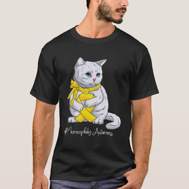 Microcephaly Awareness Month Yellow Ribbon Cat T-Shirt (Front)
