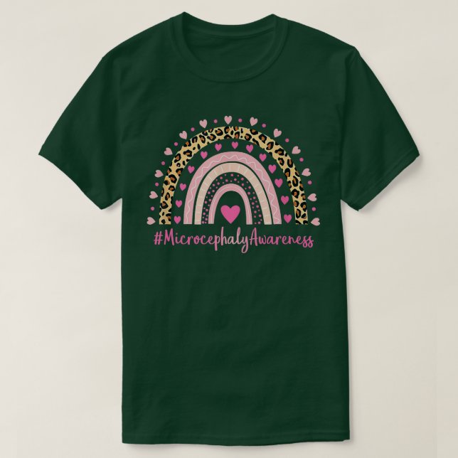 Microcephaly Awareness Pink Heart Leopard Rainbow  T-Shirt (Design Front)