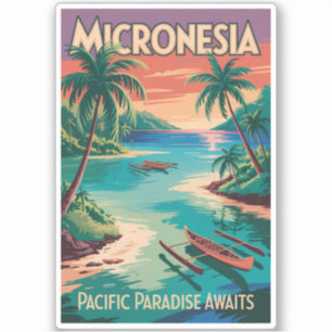 Micronesia Boats Illustration Travel Art Vintage