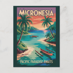 Micronesia Boats Illustration Travel Art Vintage Postcard
