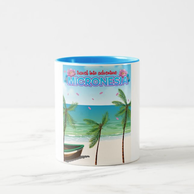 Micronesia "Travel into adventure" Two-Tone Coffee Mug (Center)