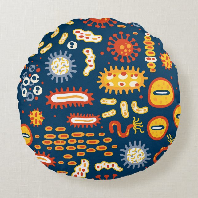 Microorganisms Dark Blue: Biology Pattern Round Pillow (Front)
