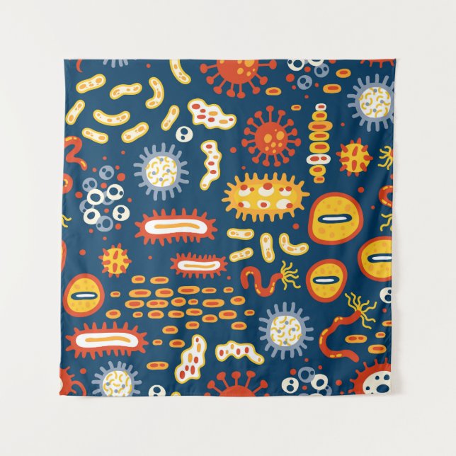 Microorganisms Dark Blue: Biology Pattern Tapestry (Front)