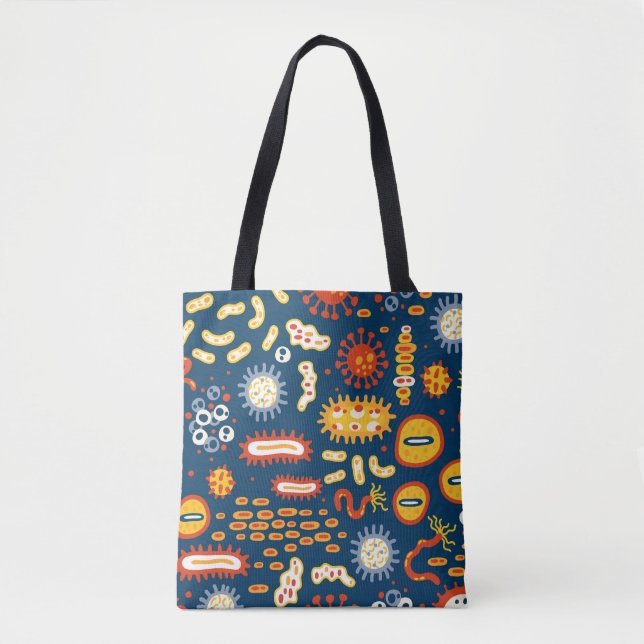 Microorganisms Dark Blue: Biology Pattern Tote Bag (Front)