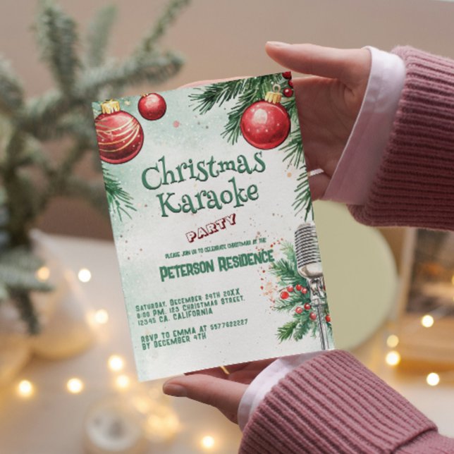 Microphone And Ornaments Christmas Karaoke Party  Invitation (Creator Uploaded)