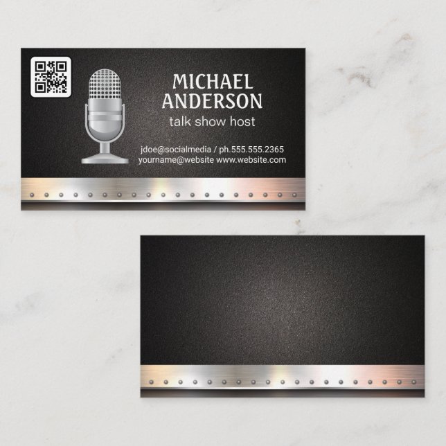 Microphone | Découpe métallique | Carte de visite  (Devant / Derrière)