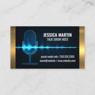 Microphone Digital Sound Wave Gold Metal Trim Business Card