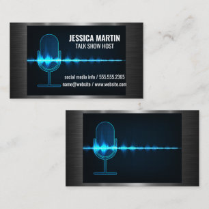 Microphone Digital Sound Wave Metallic Business Card
