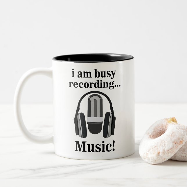 Microphone Headphone Recording Music Two-Tone Coffee Mug (With Donut)