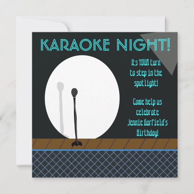 Microphone in Spotlight Karaoke Night Invitation (Front)
