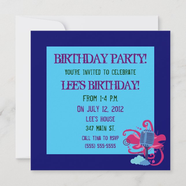 Microphone Invitations de fête d'anniversaire (Devant)