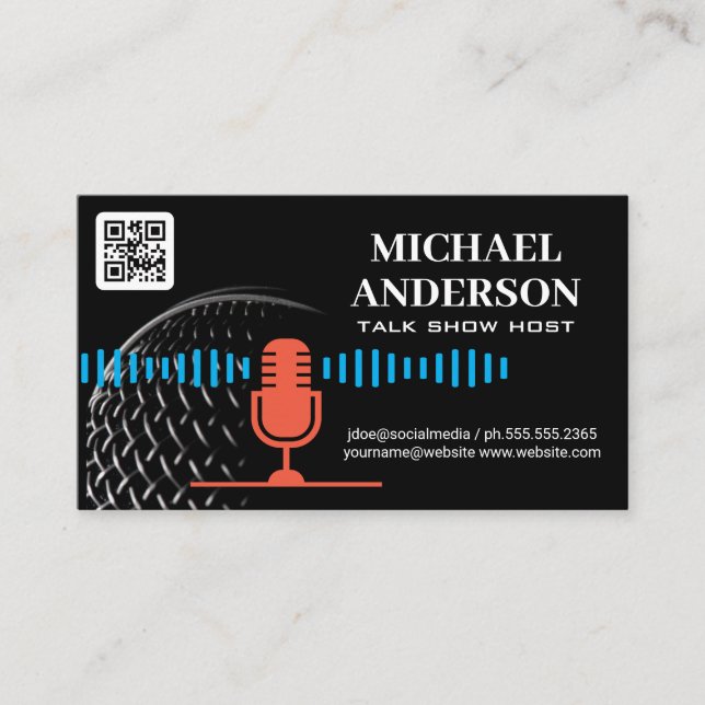Microphone Logo | Podcast Host | QR Code Business Card (Front)