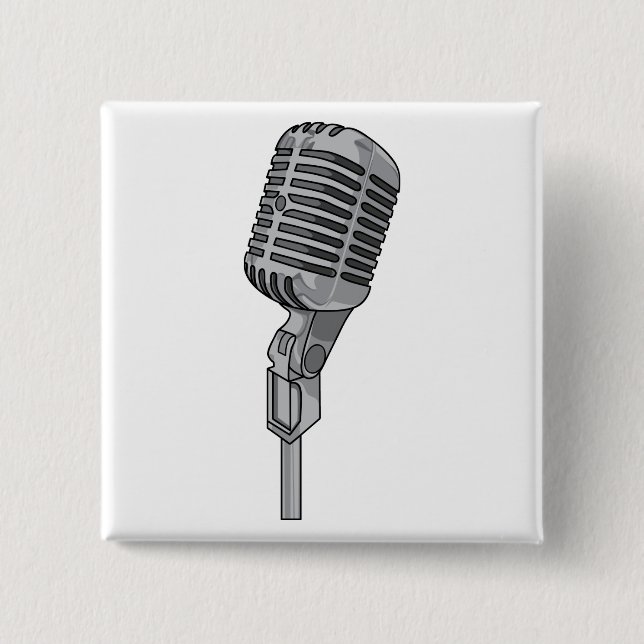 Microphone Mike ~ Audio Sound Music 2 Inch Square Button (Front)