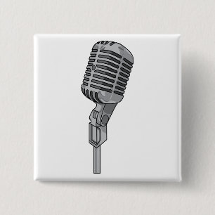 Microphone Mike ~ Audio Sound Music 2 Inch Square Button