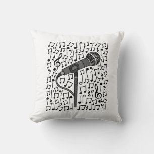 Microphone Musical Notes, Singer Music Teacher Throw Pillow