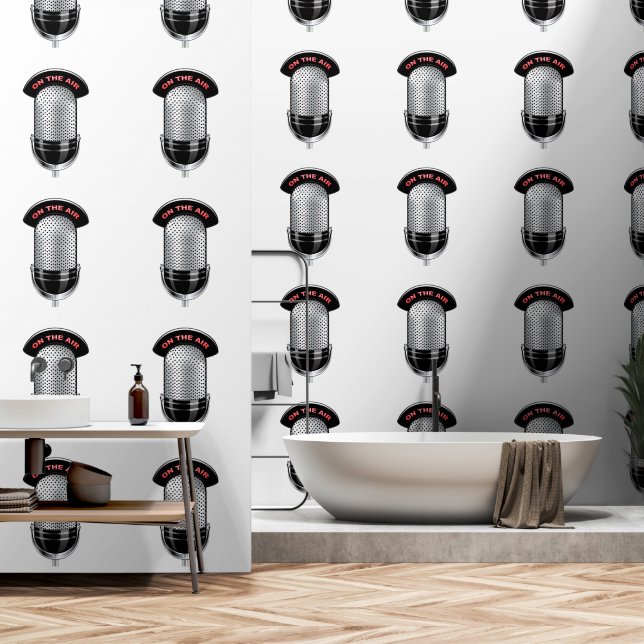 Microphone On The Air Custom Colour White Wallpaper (Bathroom)