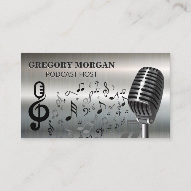 Microphone / Podcaster | Musical Notes Business Card (Front)