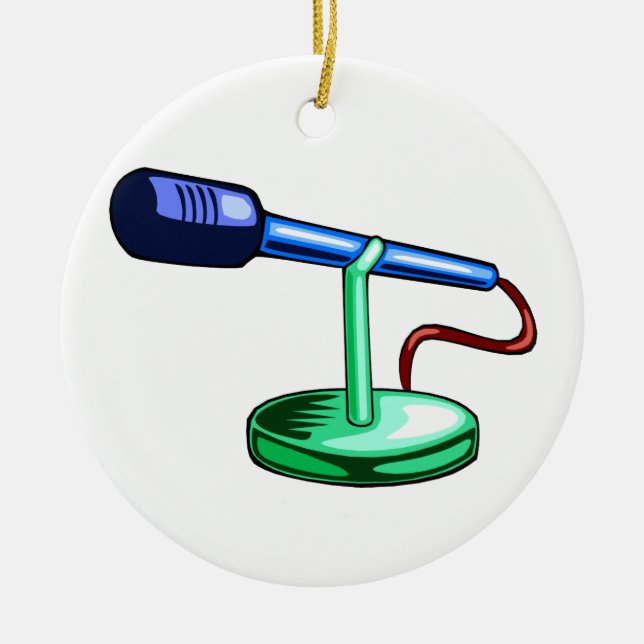 Microphone Small Stand Blue and Green Graphic Ceramic Ornament (Front)