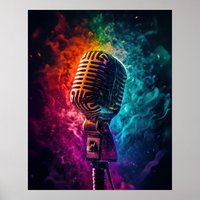 Microphone with exploding colours  poster (Front)