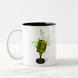 microphone with musical notes Two-Tone coffee mug