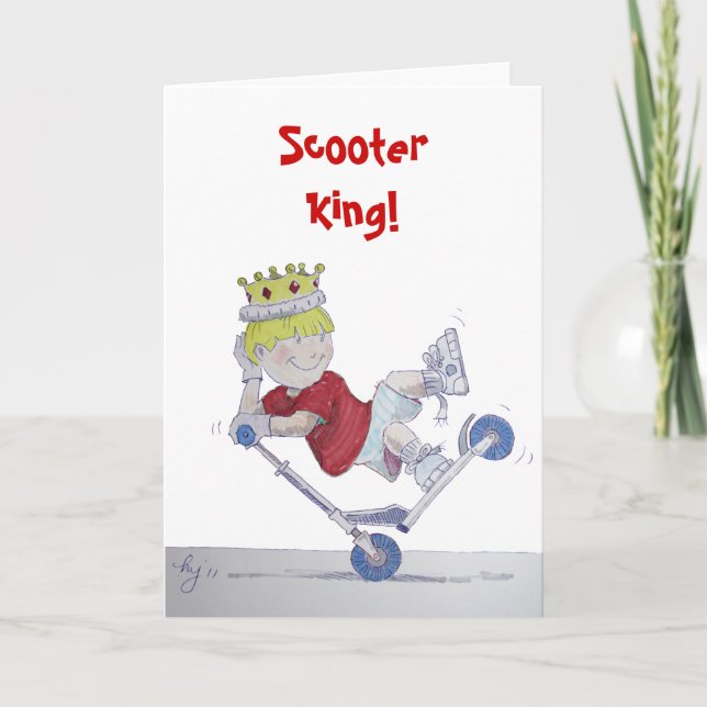 Microscooter cartoon stunt scooter rider card (Front)
