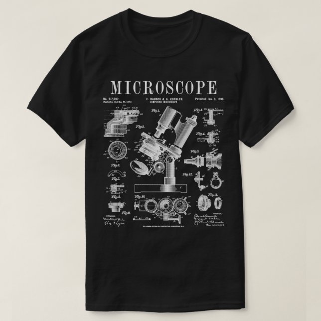 Microscope Biologist Science Vintage Patent Drawin T-Shirt (Design Front)