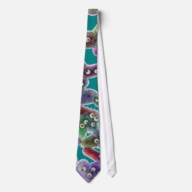 Microscopic Unicellular Organism -Teal Background Tie (Front)