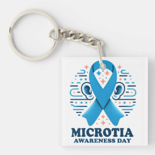 Microtia Awareness National Day Ear Blue Ribbon Keychain
