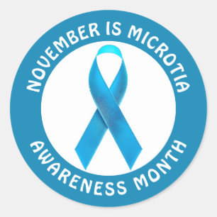 Microtia Blue Awareness Month Ribbon Classic Round Sticker