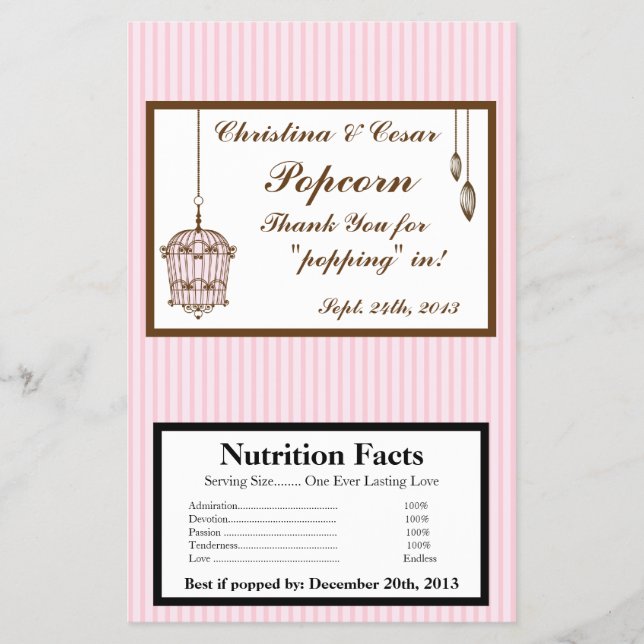 Microwave Popcorn Wrapper Birdcage/Pink Stripes ca (Front)