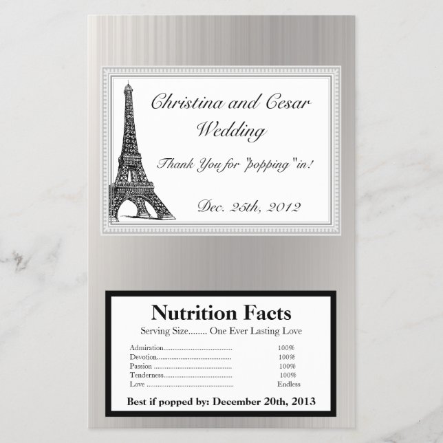 Microwave Popcorn Wrapper Black Eiffel Tower (Front)