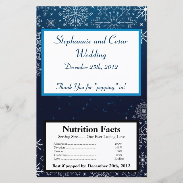 Microwave Popcorn Wrapper Blue Stars and Snowflake (Front)
