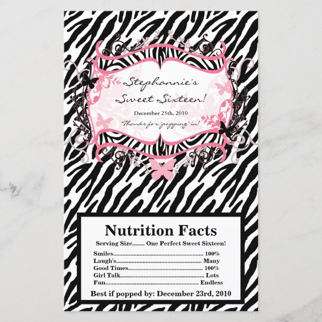 Microwave Popcorn Wrapper Butterfly Zebra Print (Front)